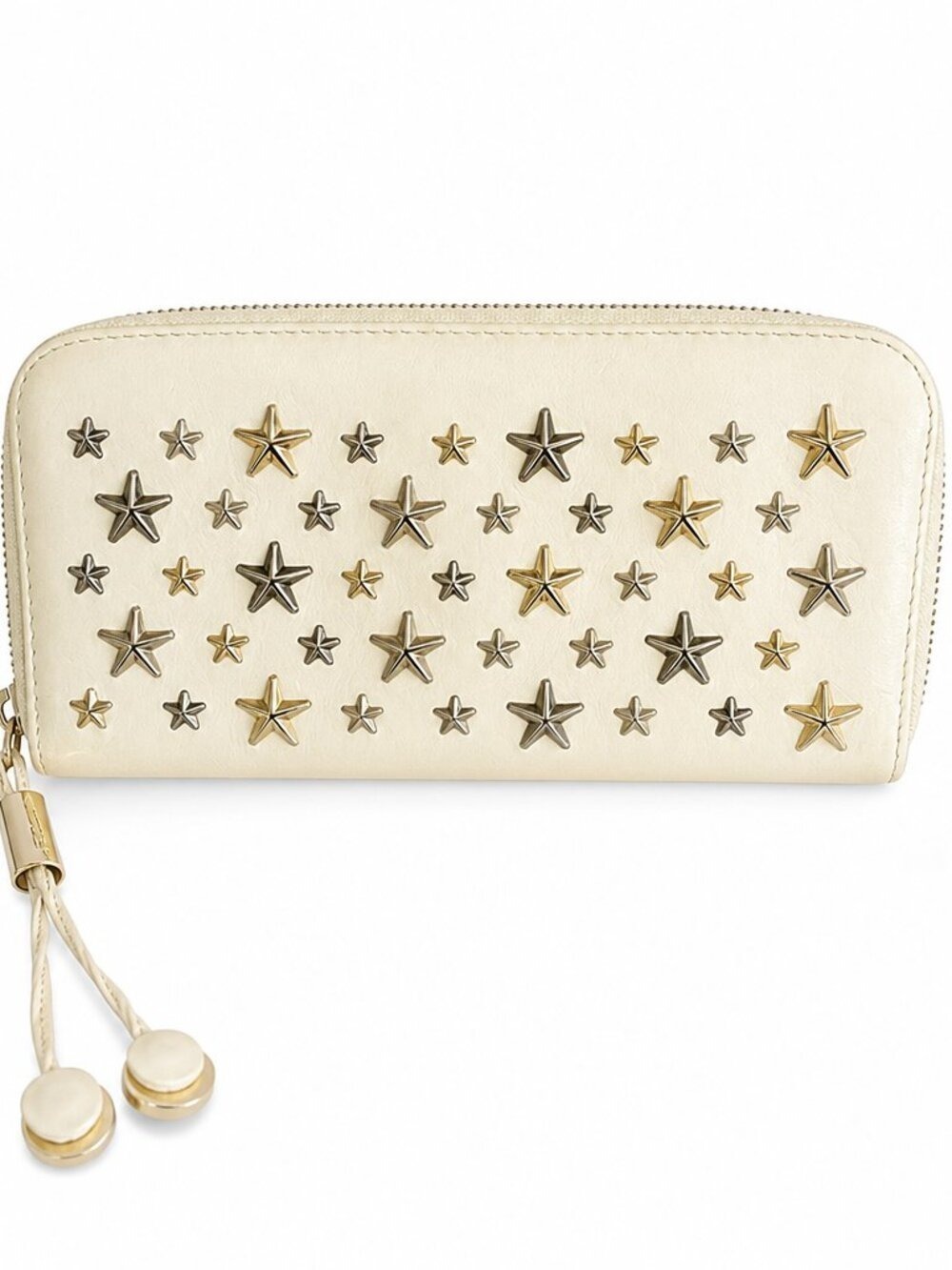 Jimmy Choo Star Studded Filipa Ivory Zip Wallet/Glamorous & Chic